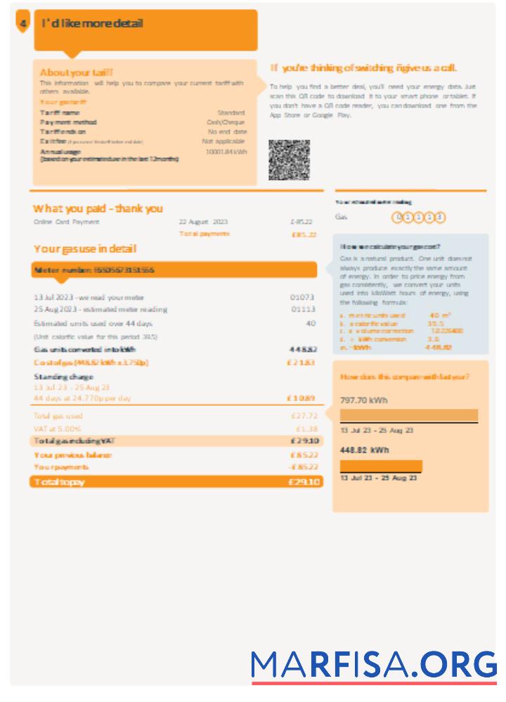 Blank British gas utility business bill, pSCR, page 2 download for verification